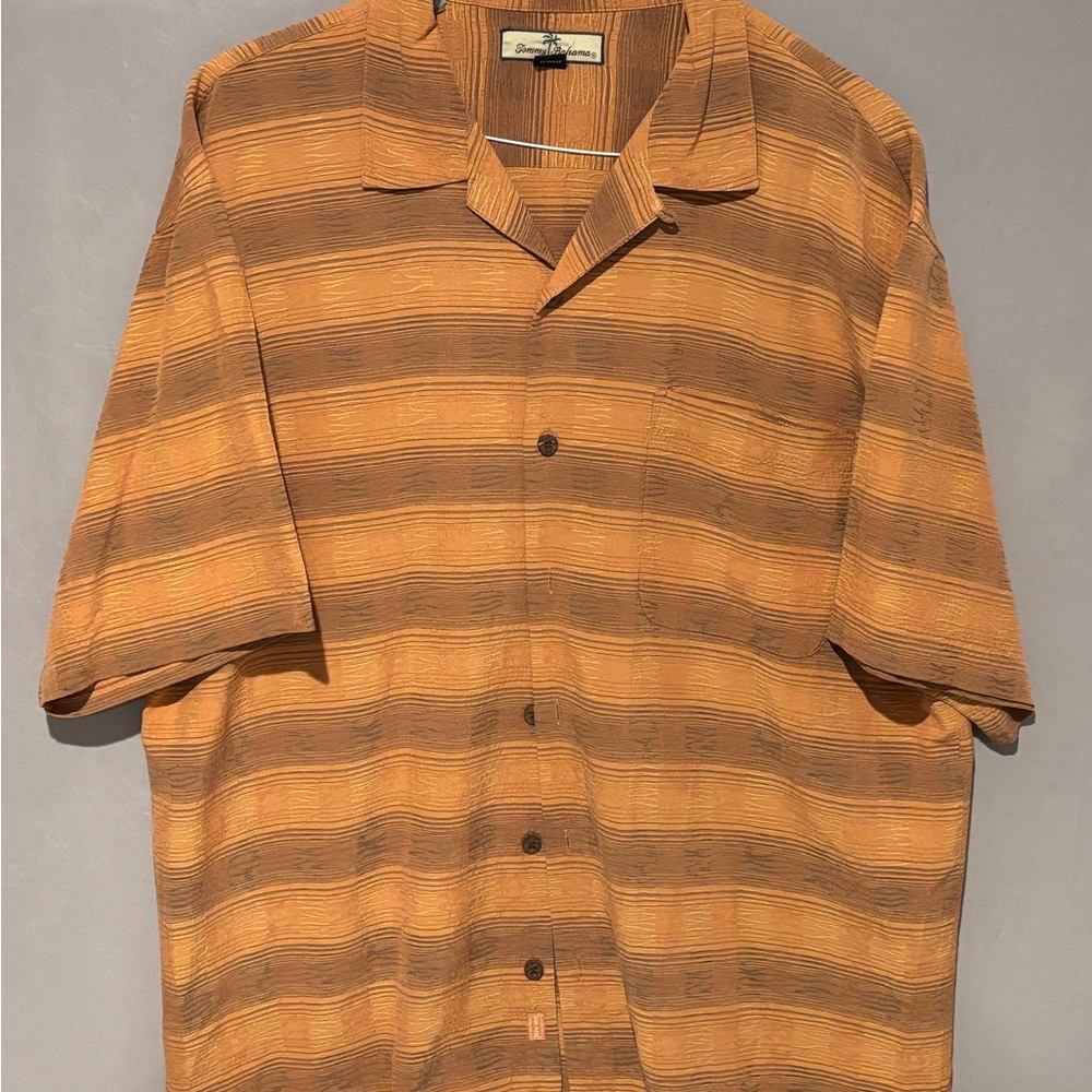 Tommy Bahama Orange and Brown Striped Shirt